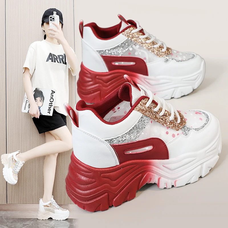 老爹鞋女夏季薄款透气2025新款网面运动鞋厚底9公分内增高女鞋子