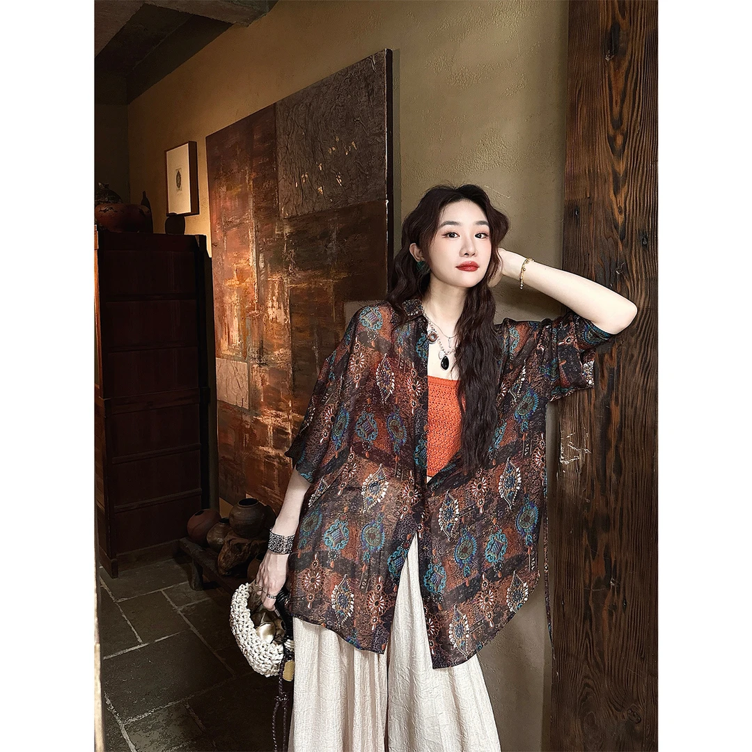 三吉黑花【绮罗】民族风衬衫外套薄款轻奢高级别致新中式上衣