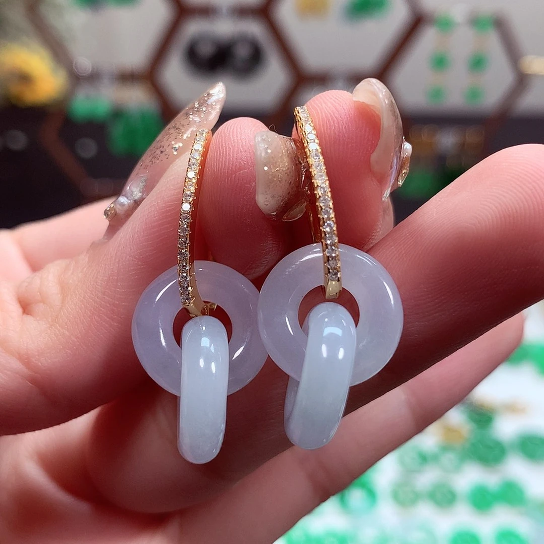 翡翠耳饰银S925镶嵌天然翡翠