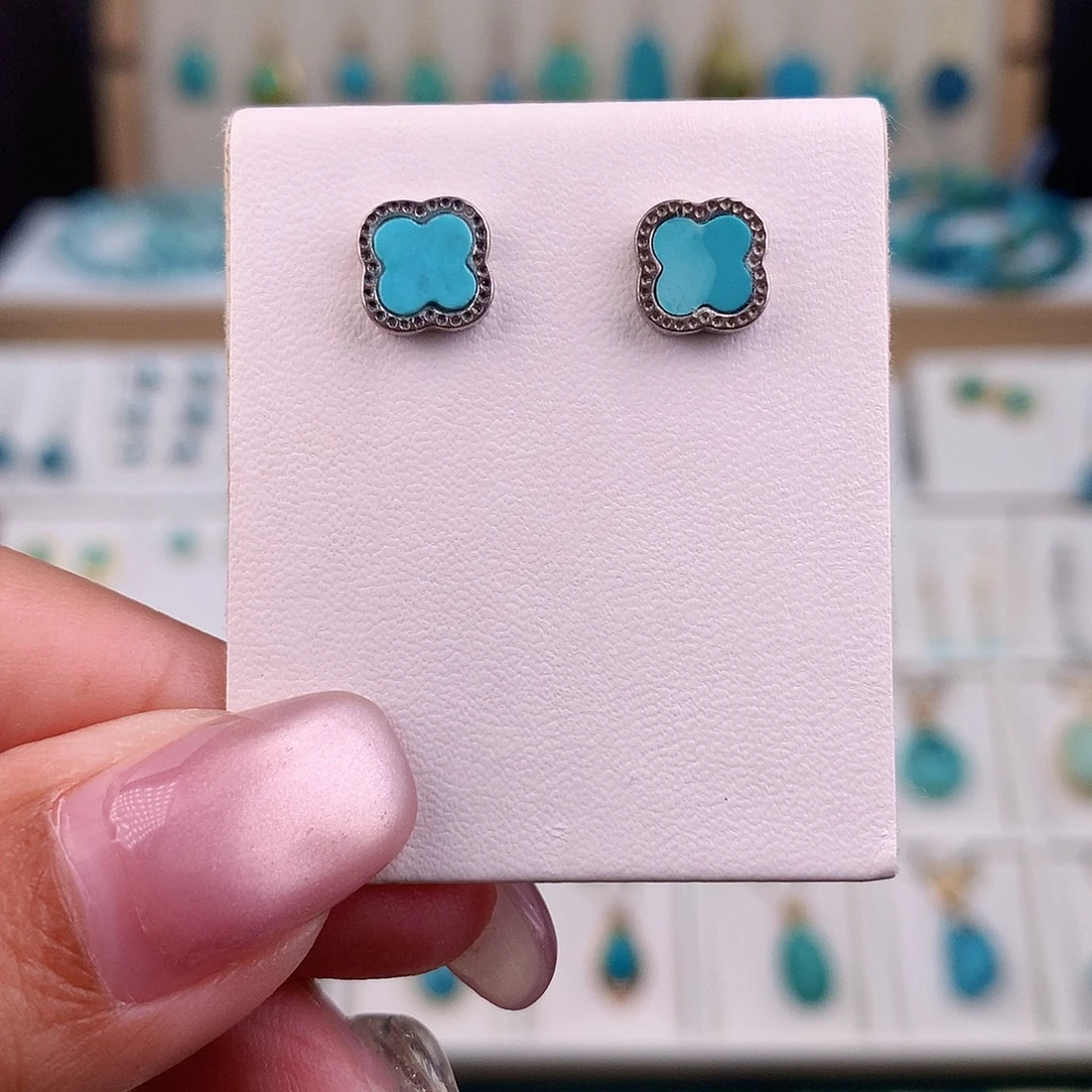 银S925镶嵌绿松石耳饰