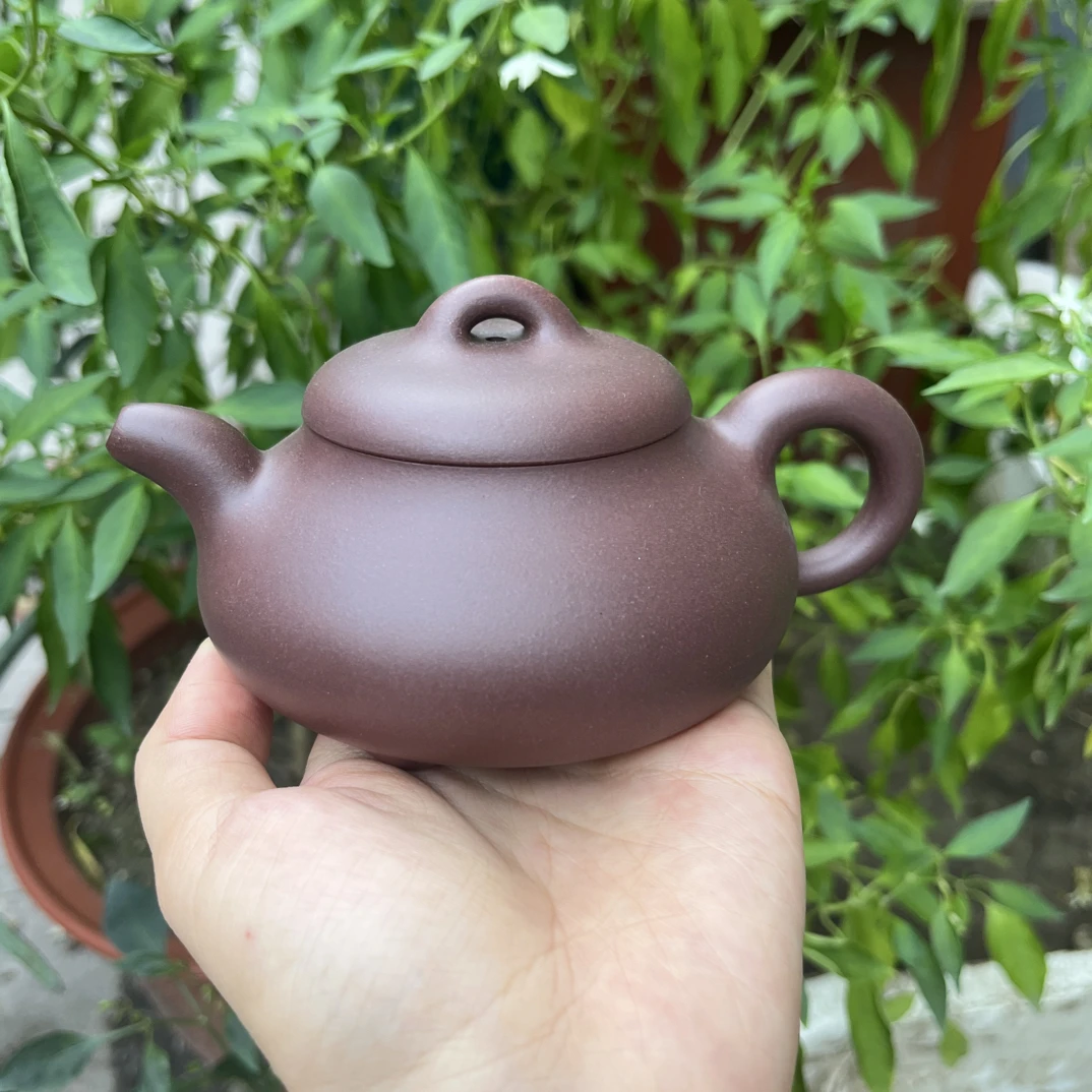 宜兴紫砂壶紫泥汉棠石瓢220cc