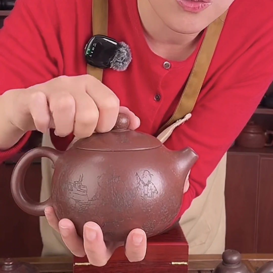 宜兴龙山古红泥百子西施大容量紫砂壶