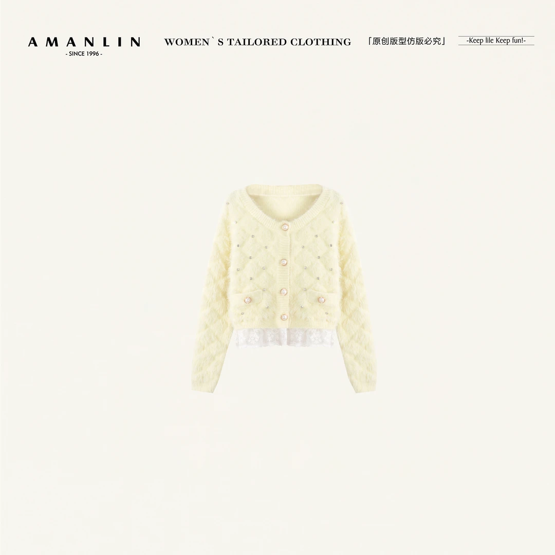 AMANLIN/阿谩琳琥珀流光法式重工慵懒风软糯时尚修身上衣TY600797