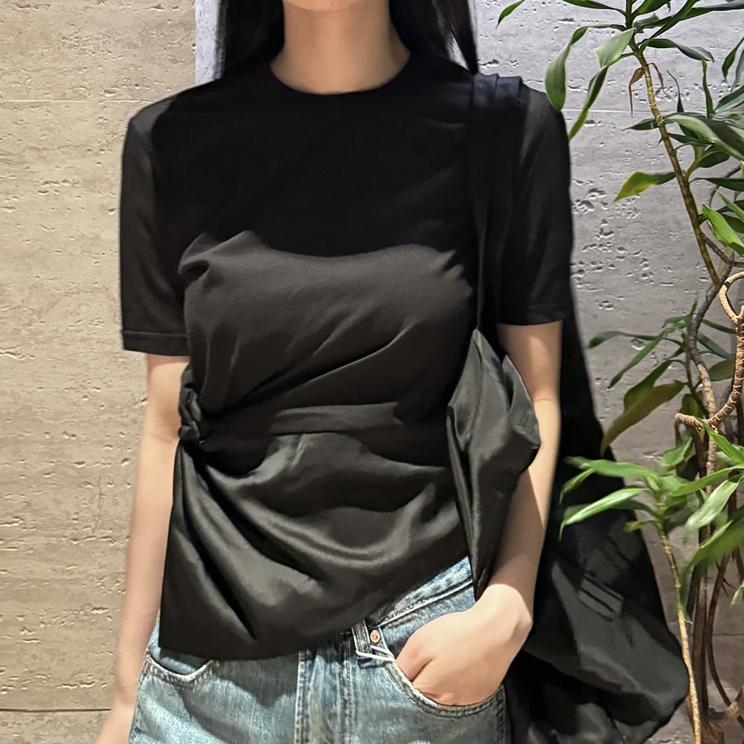 圆领不规则扭结设计显瘦短袖T恤 ZACBT421