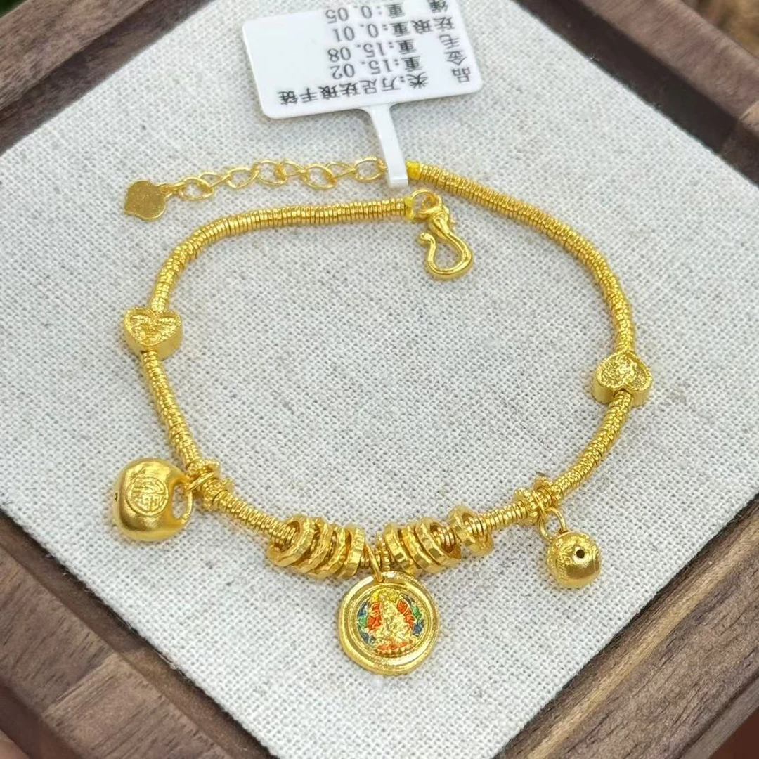 Z【胖福黄财盘缠手链】足金999首饰