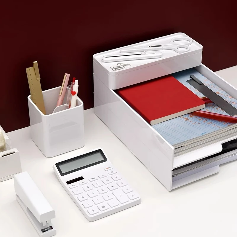 KACO LEMO乐迈A4托盘+收纳盒套装 白色简约桌面商务收纳办公文具