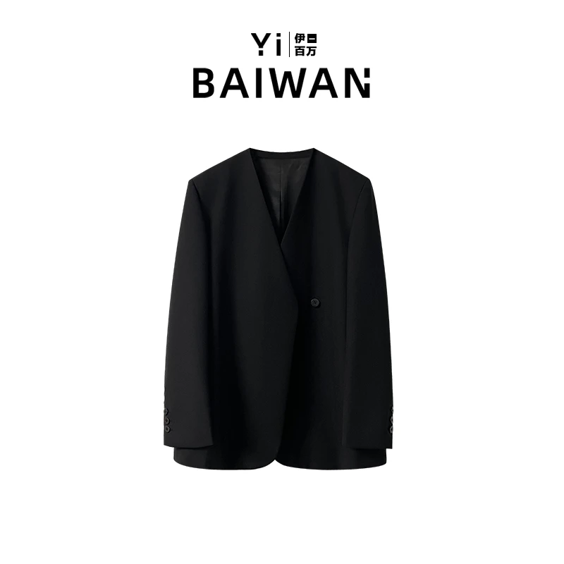 YIYI-【西装】精纺羊毛极简主义无领西装时尚宽松西装外套252WT002