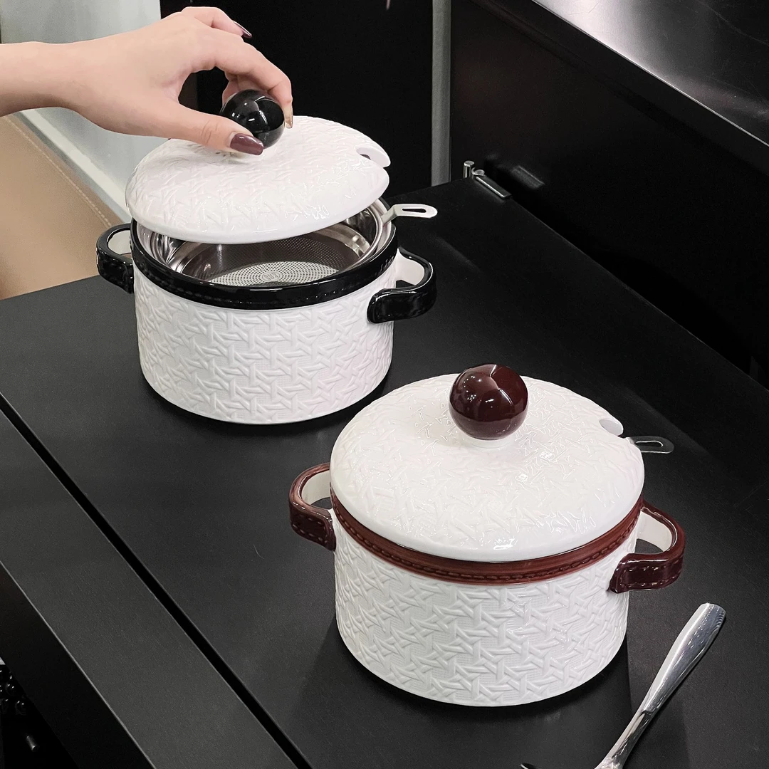 满氛猪油罐家用耐高温陶瓷带盖带过滤网荤油罐大容量厨房编织纹罐