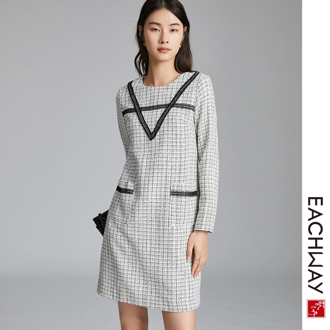 格纹连衣裙女春季气质时尚显瘦打底裙子1S13L62164