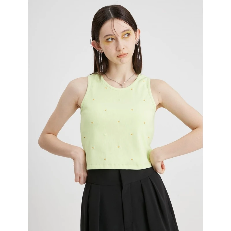 【DD外贸】 夏季新款 F 纯欲甜美迷你心形刺绣吊带背心通勤无袖吊带