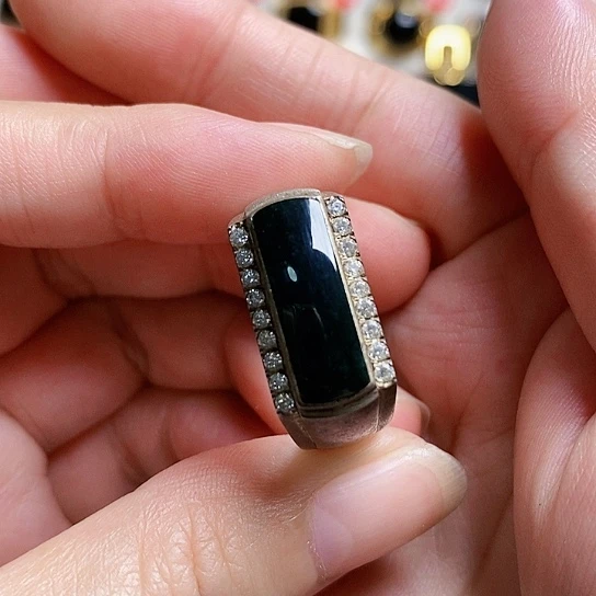 翡翠戒指银S925镶嵌缅甸天然A货墨翠