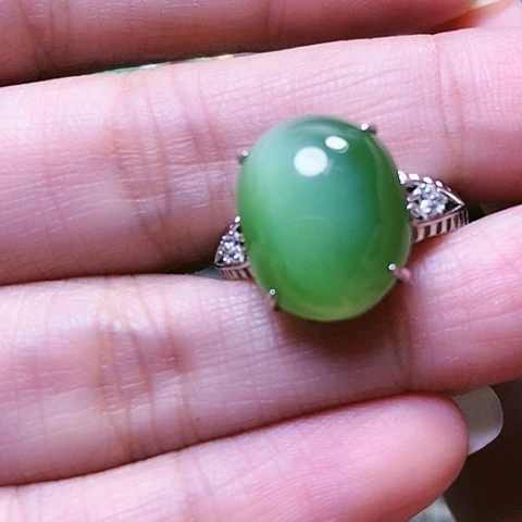 和田玉戒指银S925镶嵌
