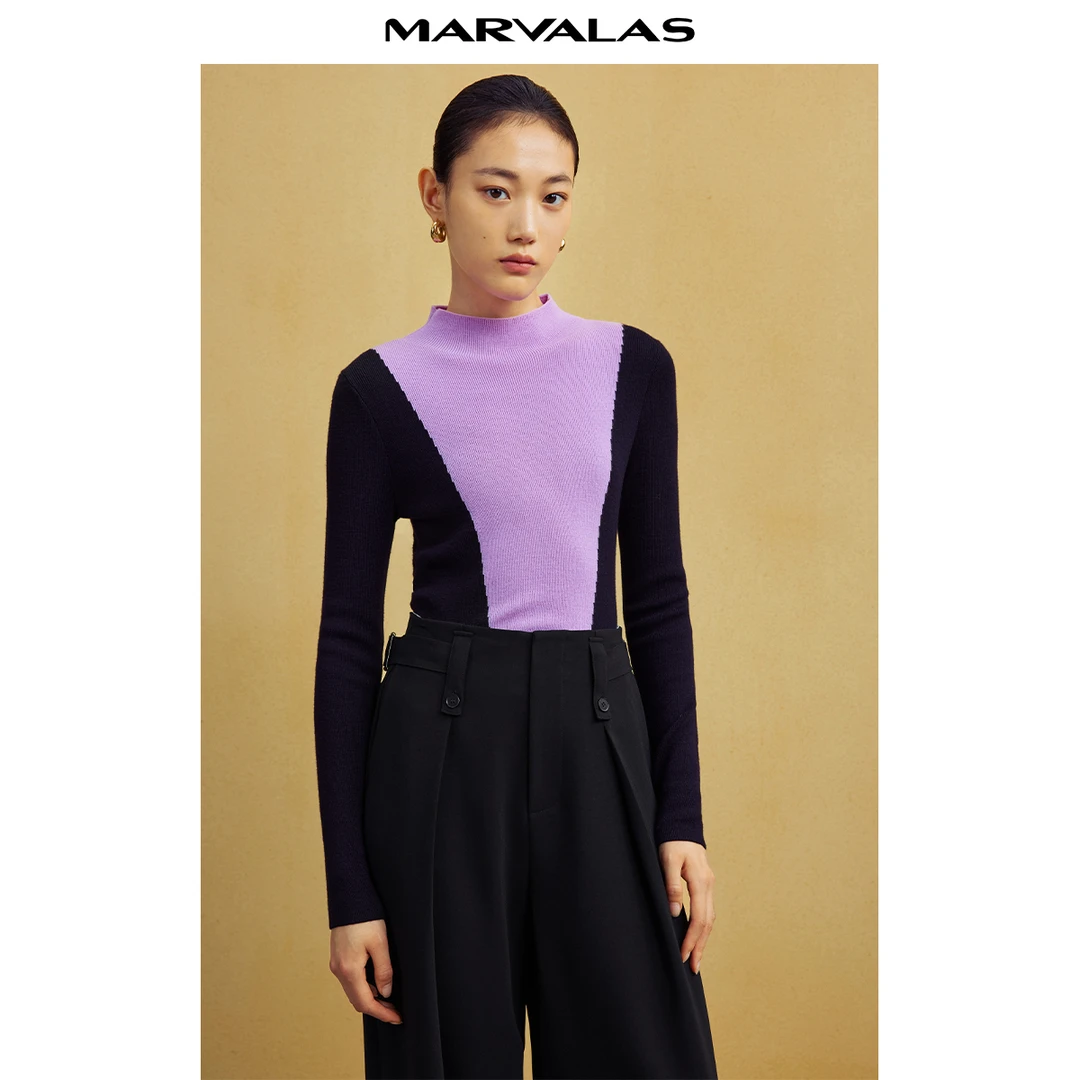 【小熊专属】MY733308729百搭圆领针织衫秋季撞色长袖时尚毛衫