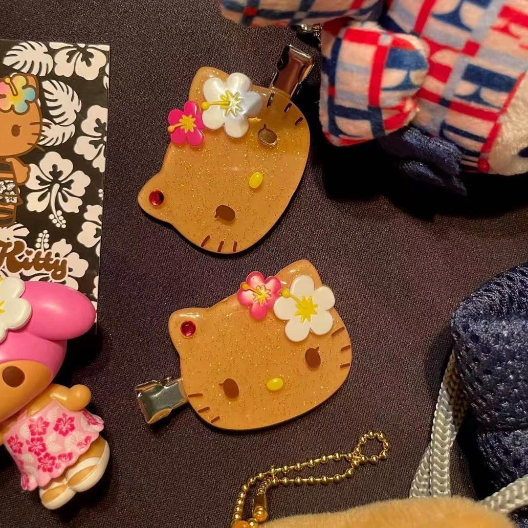 夏日沙滩黑皮kt猫发夹可爱萌系kitty刘海夹亚克力无痕发边夹发饰