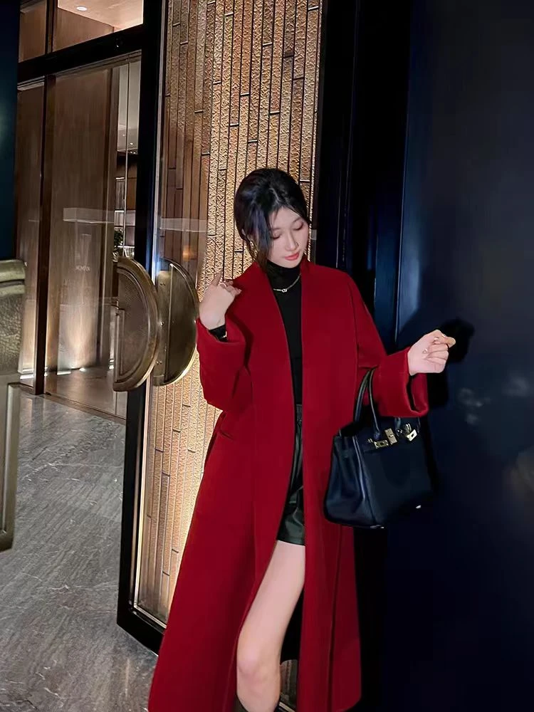 (微瑕)双面羊绒大衣中长款新款韩版宽松大翻领羊毛呢外套（约116）