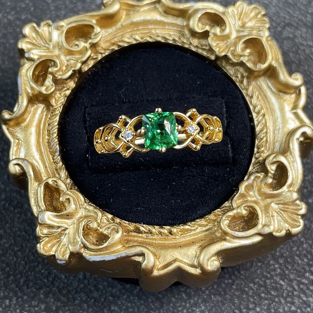 戒指石榴石（沙弗莱）银S925镀金镶嵌