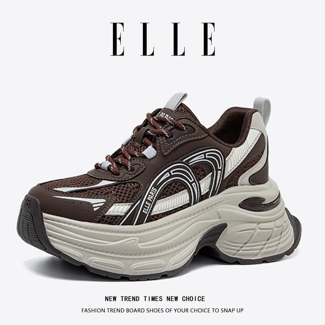 ELLE女鞋增高7.5CM复古老爹鞋2025春季新款厚底时尚休闲运动鞋女