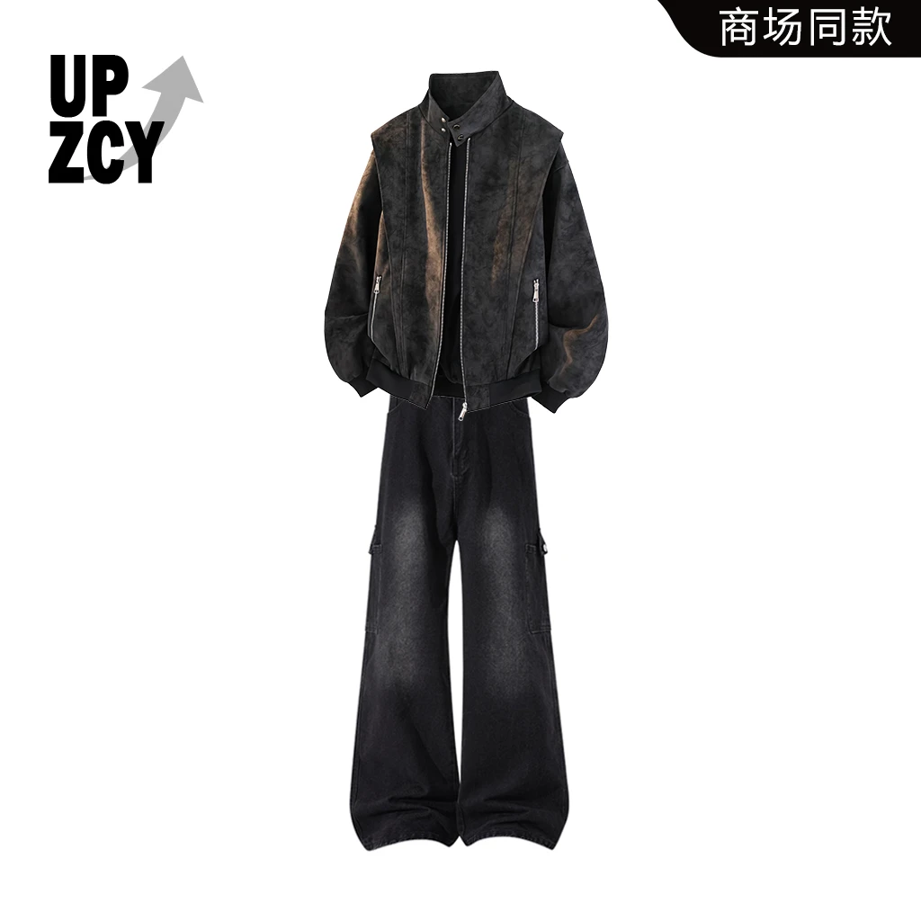 UPZCY美式潮流痞帅夹克套装男秋冬宽松百搭休闲牛仔裤两件套男装