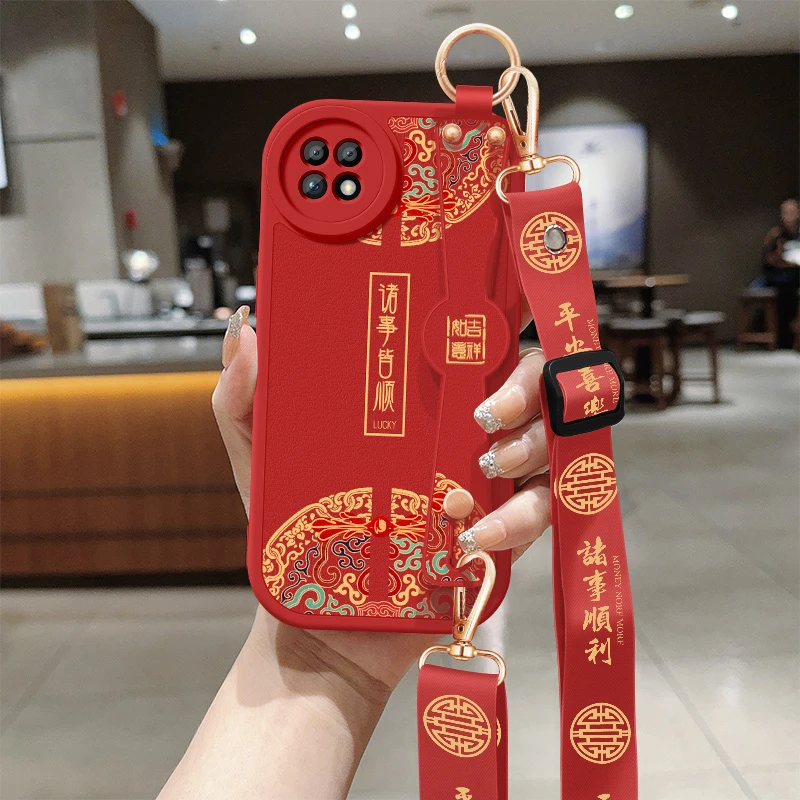诸事平安oppoa72手机壳新款a91斜挎腕带小羊皮硅胶a92s挂绳保护套