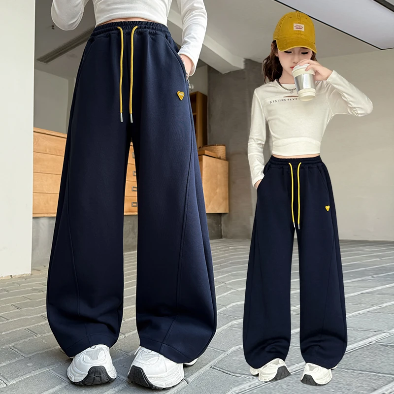 女童春秋款运动裤2025新款儿童洋气阔腿裤中大童女孩宽松休闲卫裤
