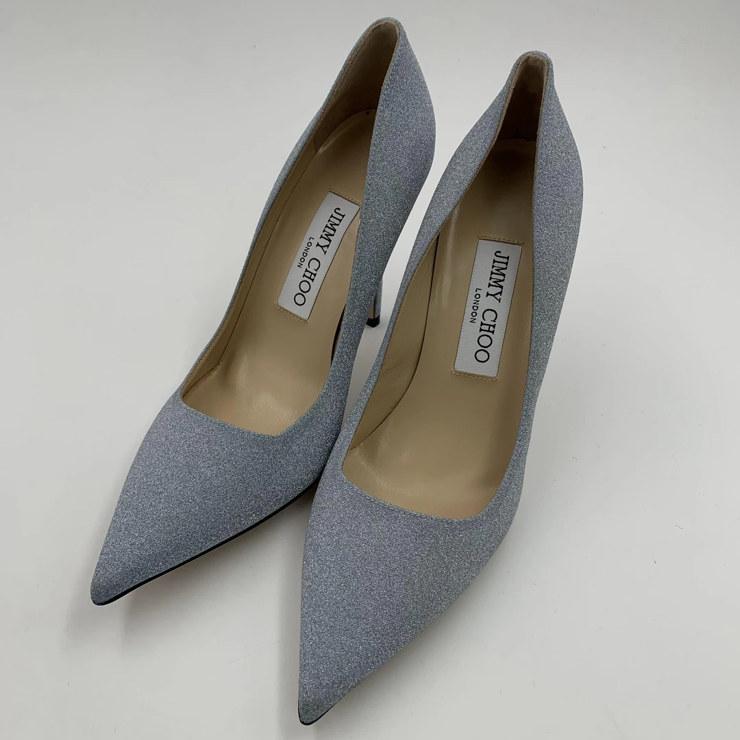 99新 JIMMY CHOO/吉米周 周仰杰吉米周淡蓝色亮面高跟鞋35.5码