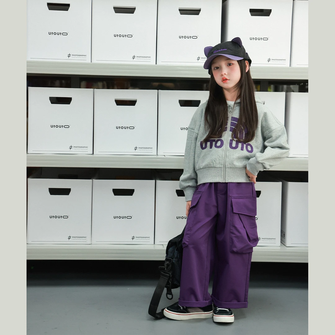 大耳象女童logo连帽卫衣外套口袋工装裤2026春季新款套装2507202