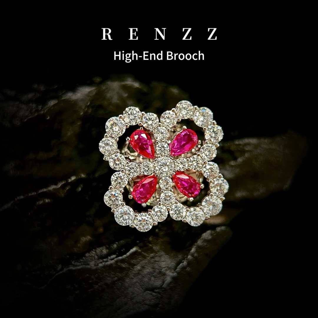 培育红宝石 2835 高定红宝石幸运草磁吸扣