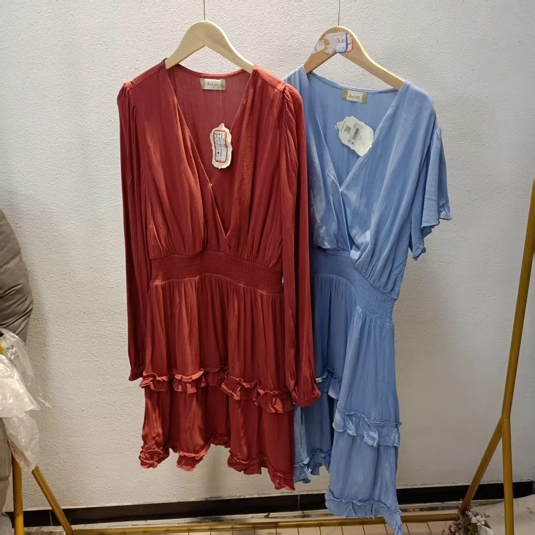 唯琳剪标   A-11-3690款   双层荷叶摆V领连衣裙