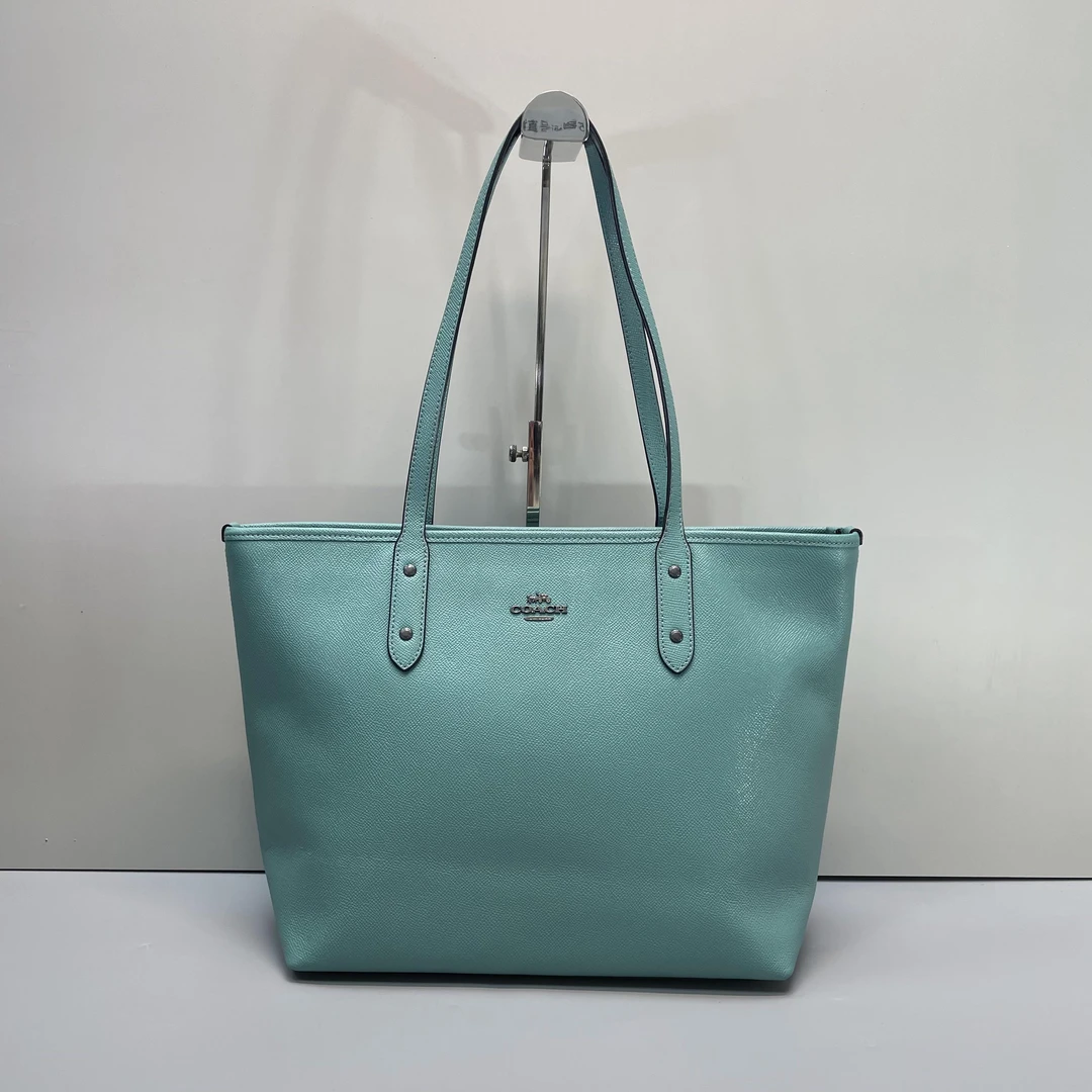 95新 COACH/蔻驰 city30湖蓝色单肩托特包30*26*14cmE010413