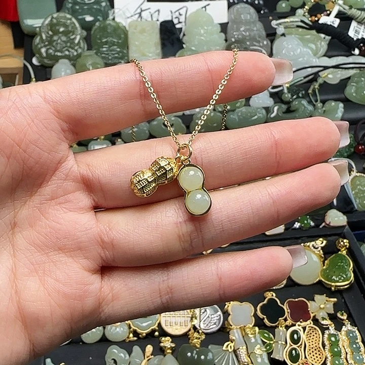 颈饰银S925镶嵌和田玉送链子送绳