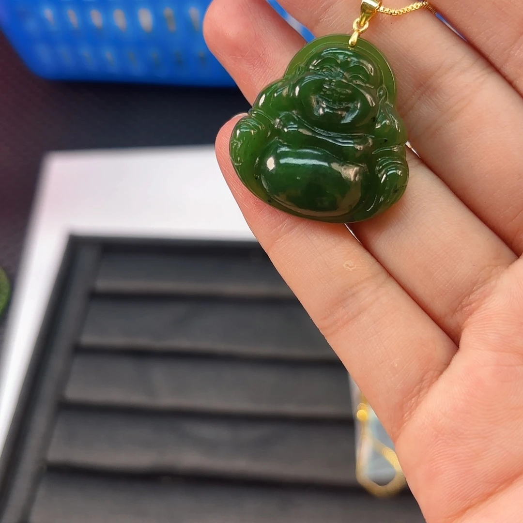 和田玉银S925镶嵌颈饰碧玉佛公卡30