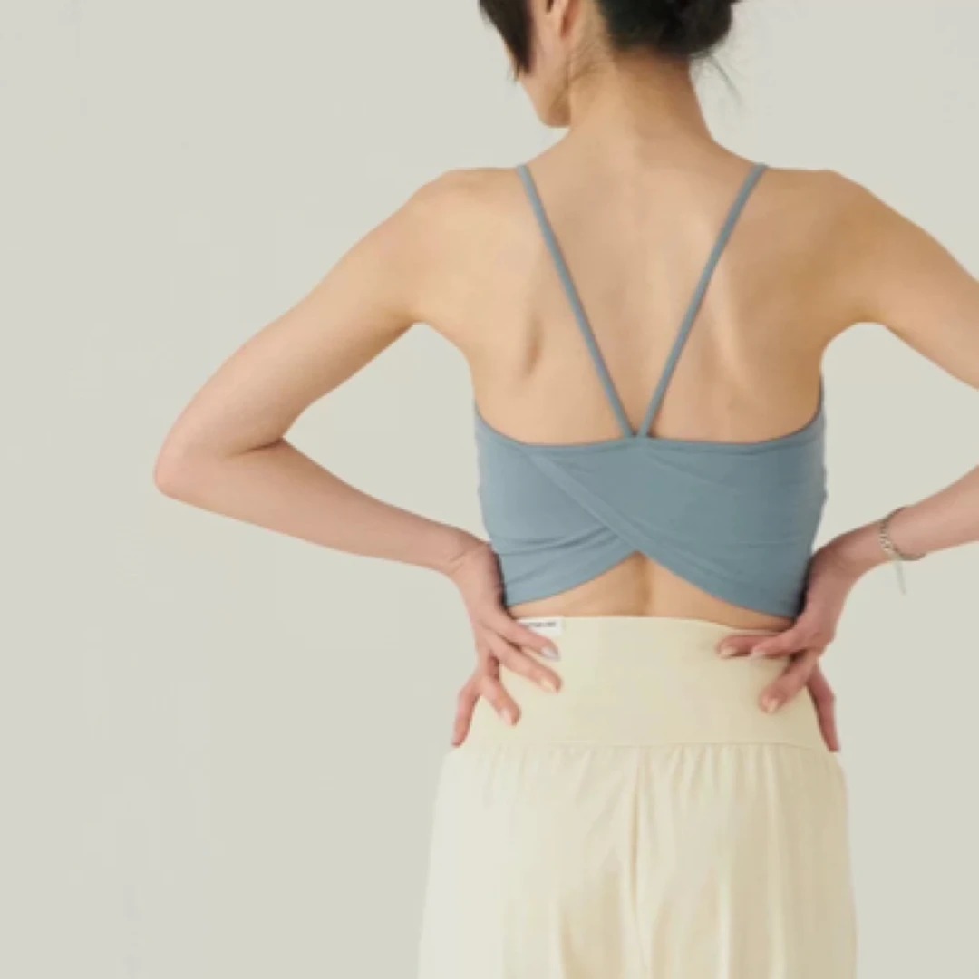 routine韩国新款后露背细肩带 瑜伽内衣 后扭结瑜伽背心