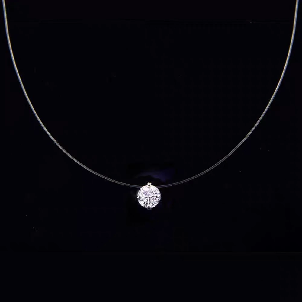 铜合金项链 【8804】韩国简约隐形透明鱼线锁骨链短项链人鱼眼泪