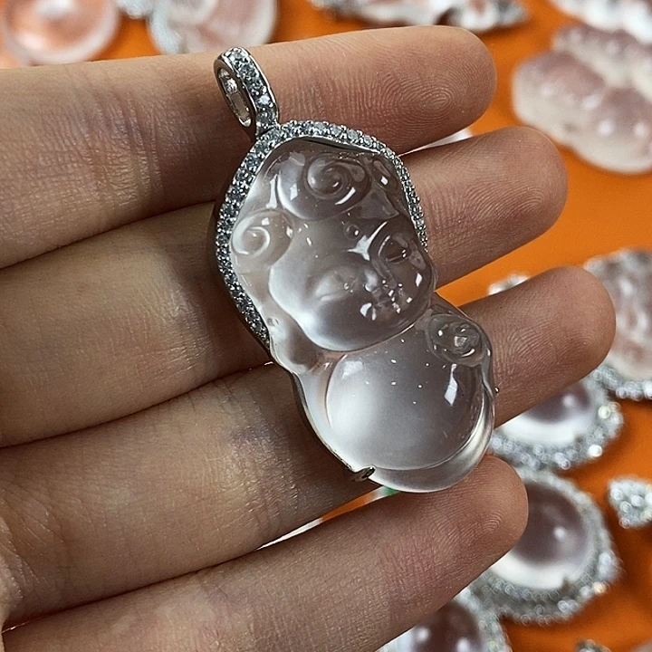 石英质玉银S925镀金镶嵌颈饰