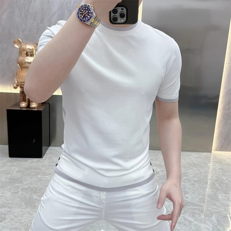 花花公子日系男t韩版透气速干简约轻薄短袖正品2025半袖弹性冰丝