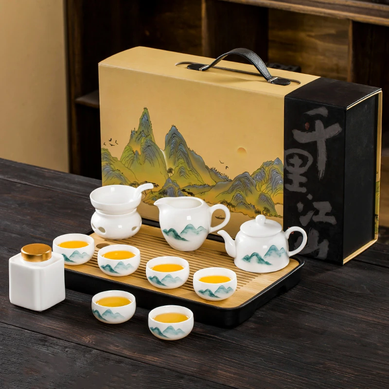 羊脂玉瓷功夫茶具套装家用高档礼盒陶瓷茶壶盖碗茶杯节日礼品定制
