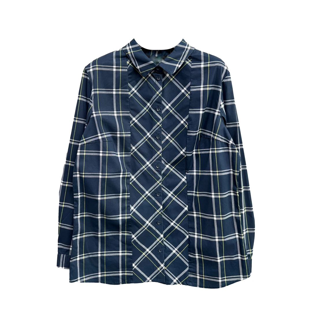 5232#蓝色长袖格子衬衫