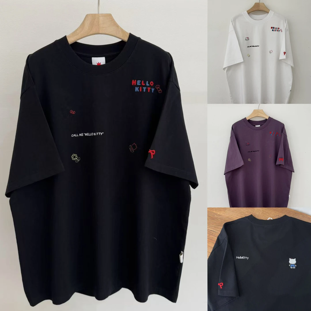 【哈喽KT猫】皇冠夏季新款宽松百搭中长款大版纯棉短袖T恤上衣女