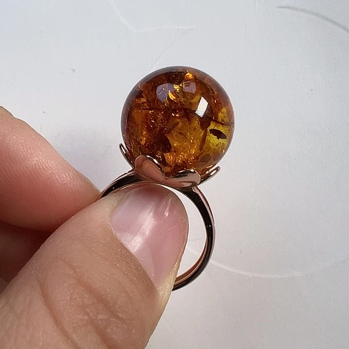 琥珀（花珀）戒指银S925镶嵌