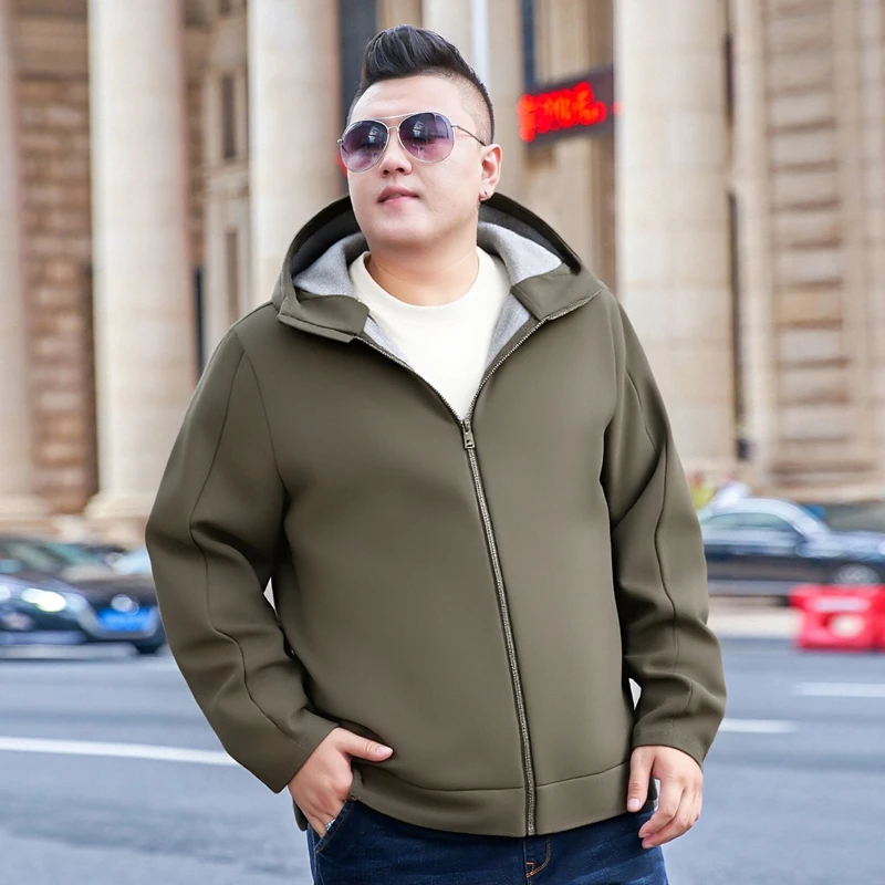 加肥加大连帽收口袖秋季男士连帽夹克宽松夹克休闲运动外套