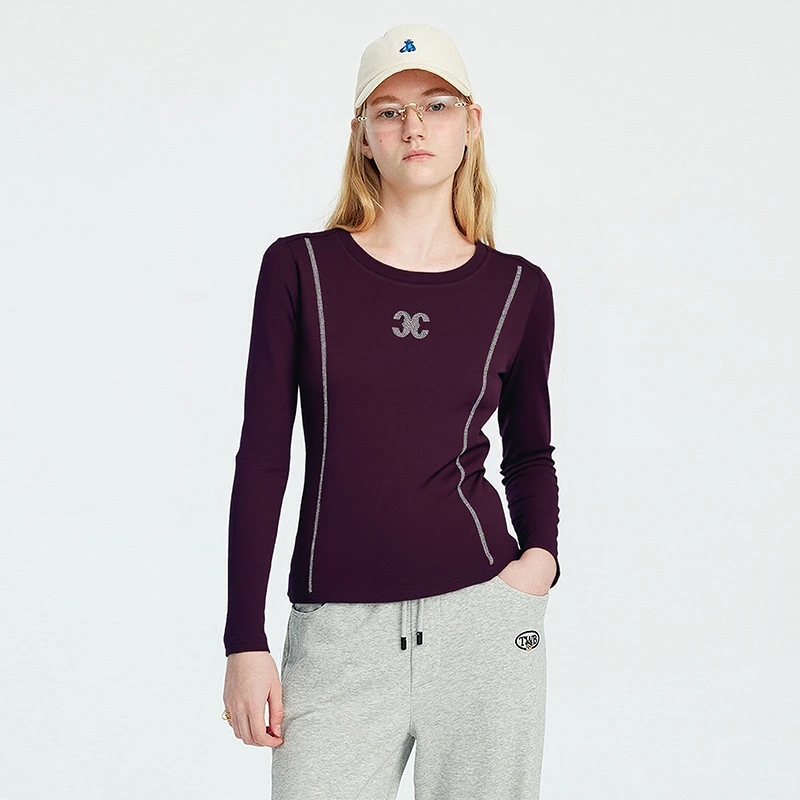 【星光魅影】时尚重工圆领烫钻显瘦上衣353075【T】