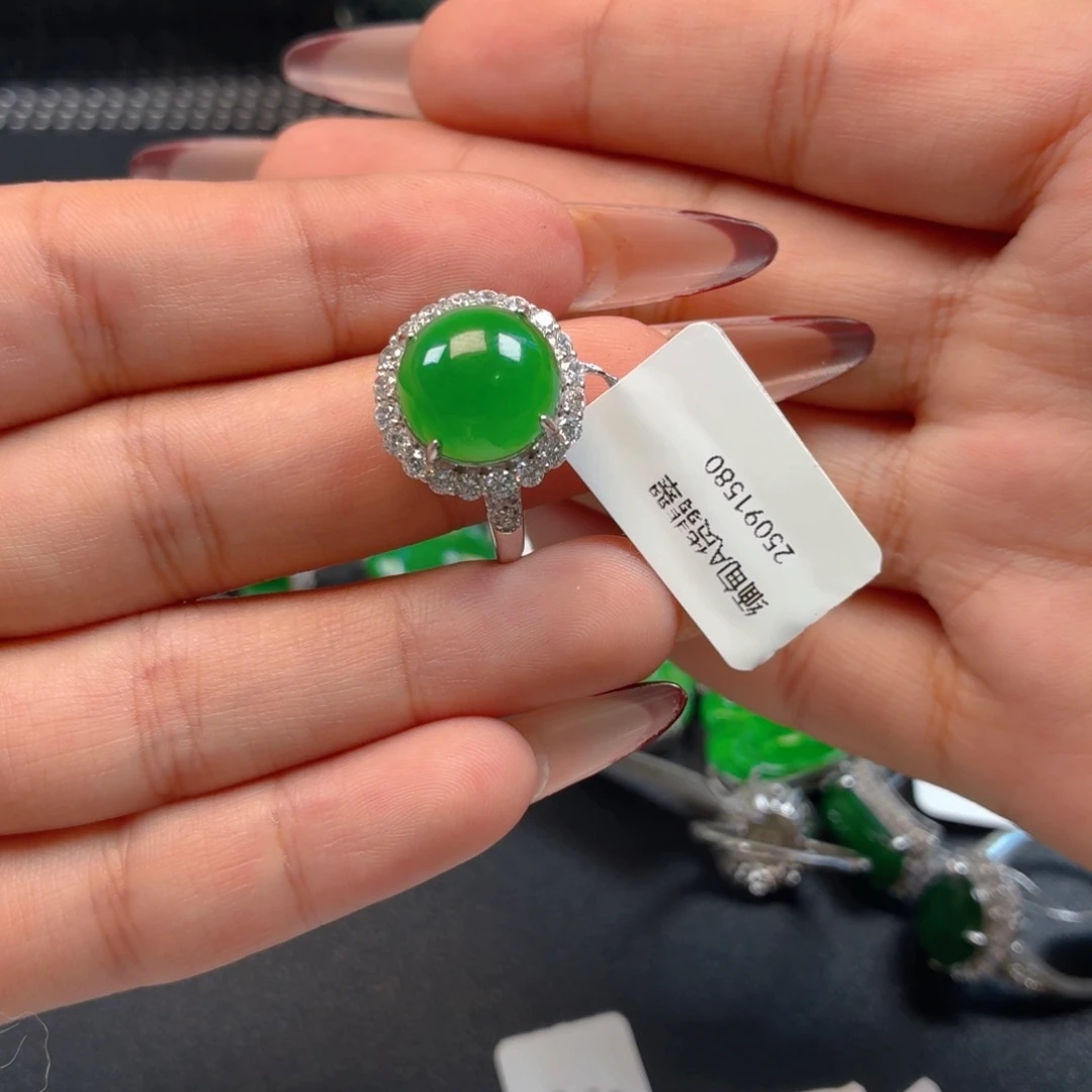翡翠银S925镶嵌戒指戒指