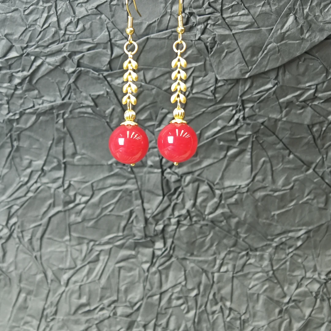 高定珠宝设计款国风红景天玛瑙麦穗圆珠耳饰-y2216