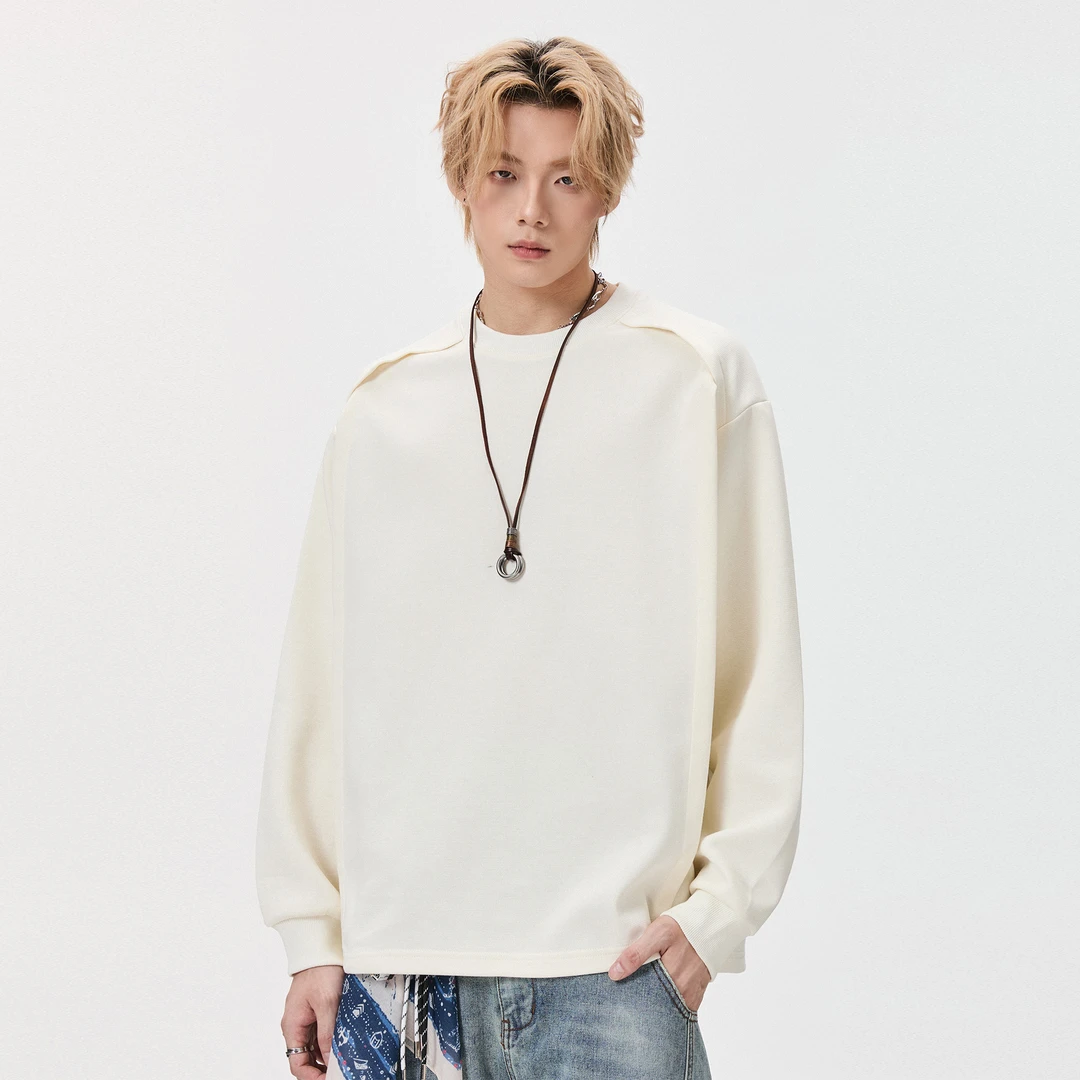 高级感重磅套头卫衣男款痞帅秋季廓形圆领长袖上衣宽松情侣外套