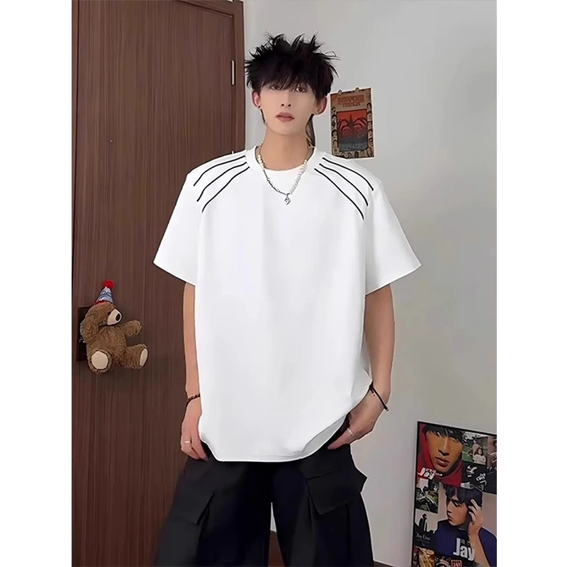 cleanfit垫肩短袖男高级感痞帅设计感小众t恤重磅美式高街半截袖