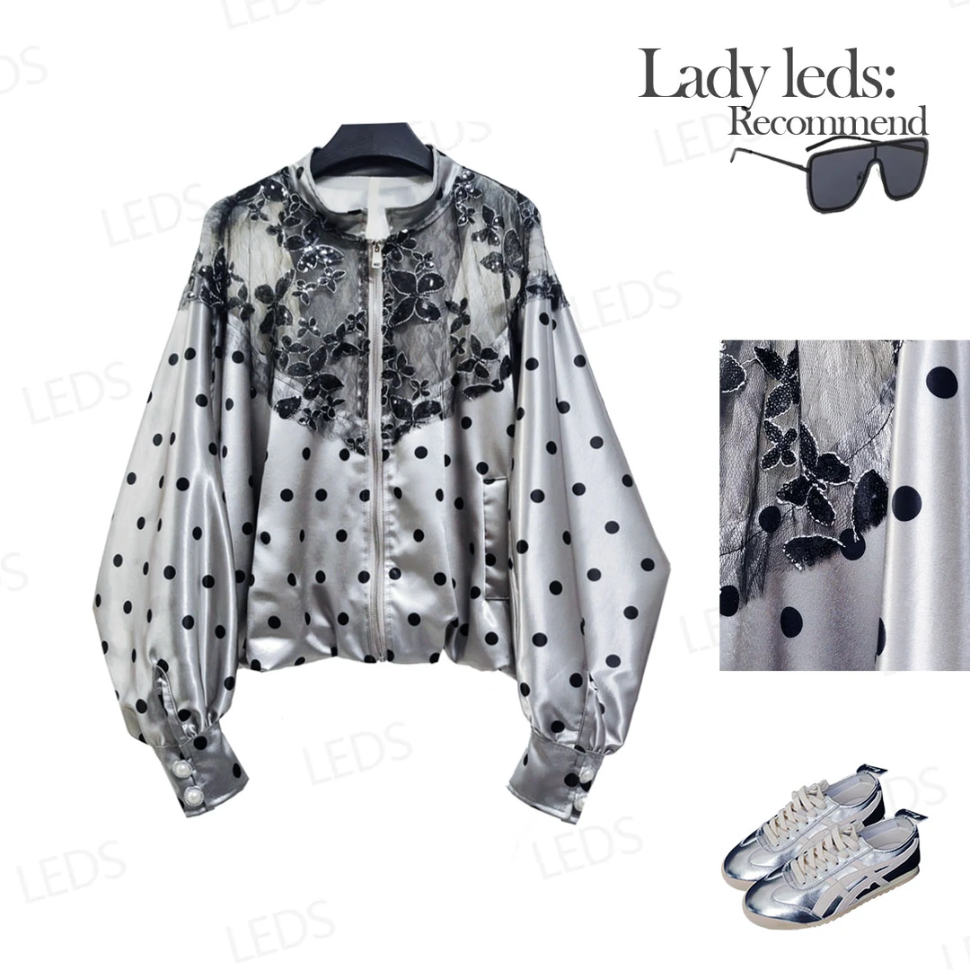 LEDS 1630蕾丝轻吻波点*春夏优雅绽放长袖时尚波点蕾丝外套