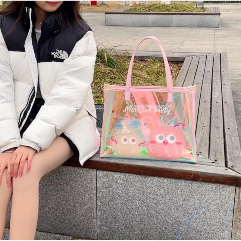 粉色毛球派对炫彩时尚沙滩包大容量防水妈咪包干湿两用游泳