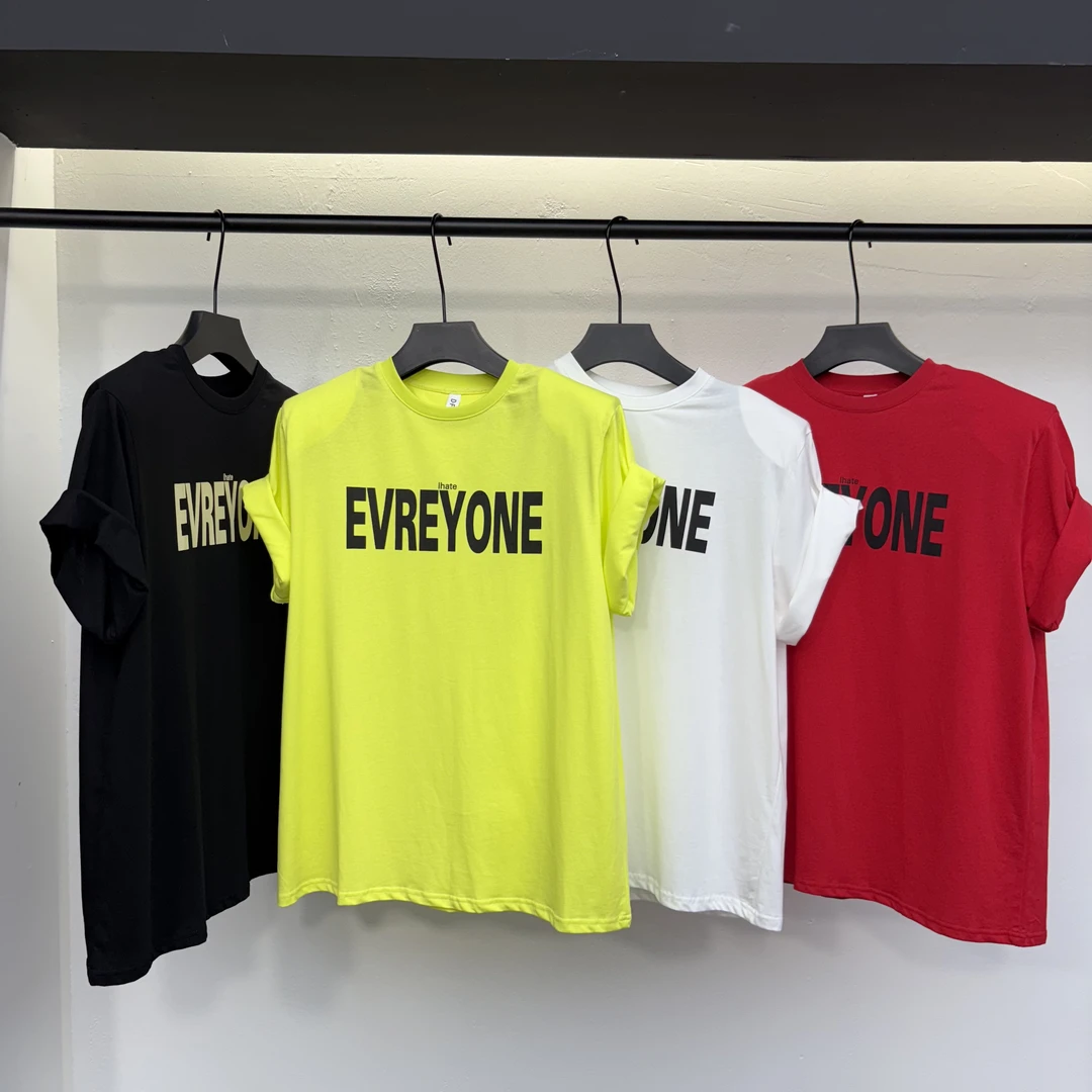 夏日柠檬海报字母印花垫肩大板T恤6061