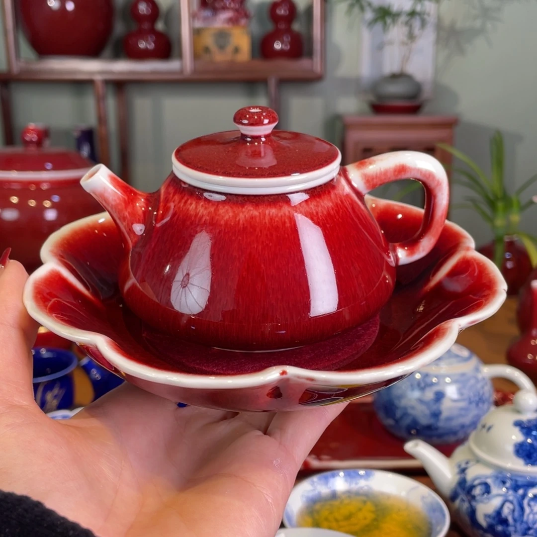 ***清欢雅玩原矿郎红福利石瓢壶加盘