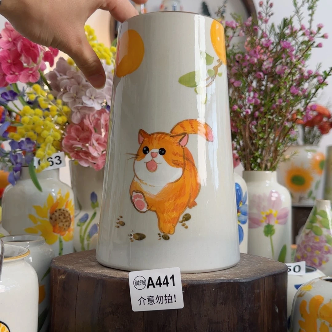 摆件景德镇陶瓷手绘小花瓶摆件无孔